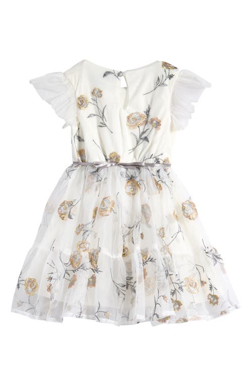 ZUNIE ZUNIE KIDS' FLUTTER SLEEVE FLORAL EMBROIDERED PARTY DRESS
