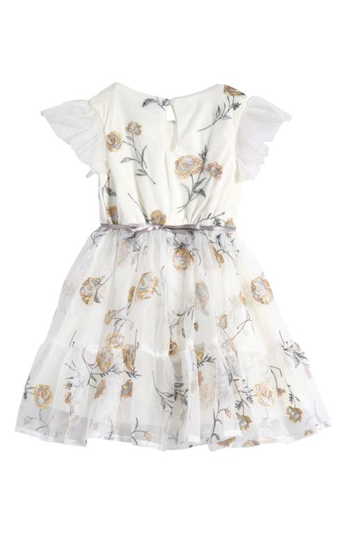 Shop Zunie Kids' Flutter Sleeve Floral Embroidered Party Dress In Ivory