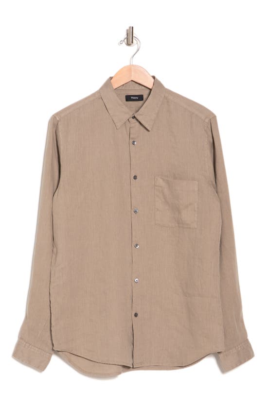 Theory Irving Linen Button-up Shirt In Wasabi
