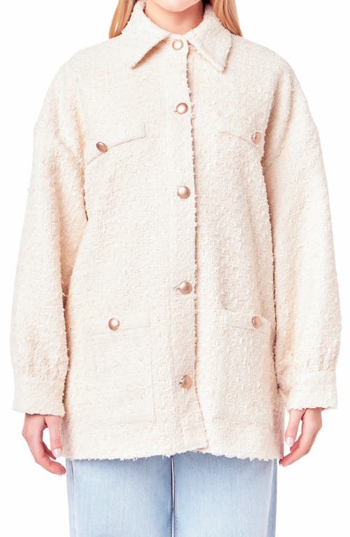 Tweed Button-Up Shirt Jacket in Ivory