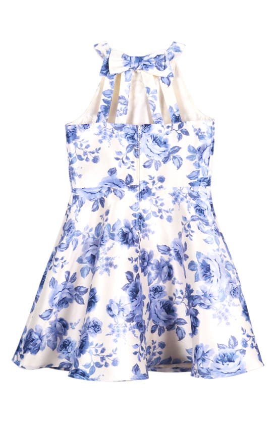 Shop Zunie Kids' Floral Fit & Flare Party Dress In Blue/ Ivory