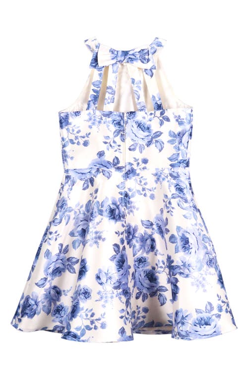 Shop Zunie Kids' Floral Fit & Flare Party Dress In Blue/ivory