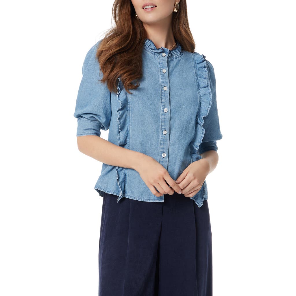 Sam Edelman Alice Ruffled Button Down Top In Aegean Blue Wash