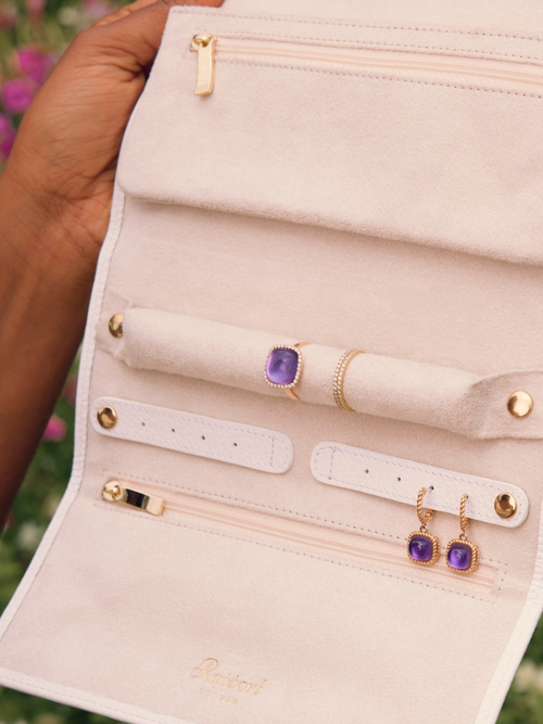 Rapport London Tuxedo Leather Jewellery Roll In White