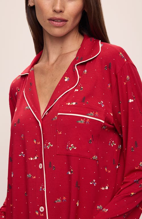 Shop Eberjey Gisele Print Jersey Knit Pajamas In Winter Wonderland Haute Red