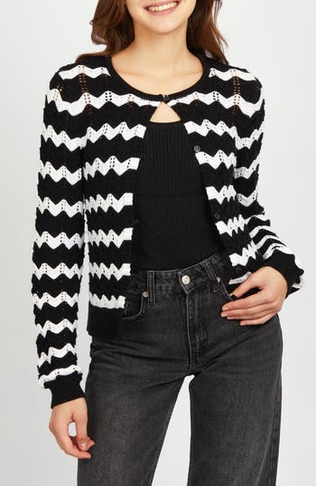 525 Ashley Chevron Stripe Cardigan In Black Multi