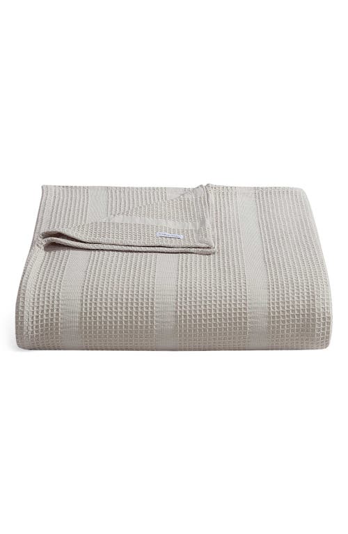 Calvin Klein Waffle Weave Stripe Cotton Blanket In Beige/tan