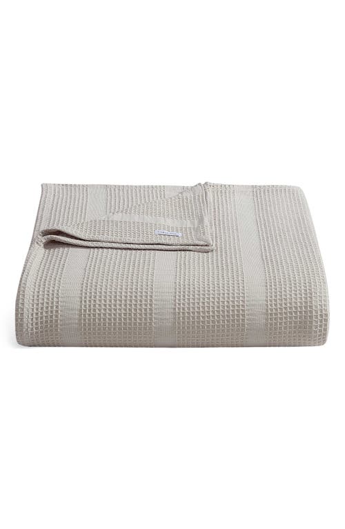 Calvin Klein Waffle Weave Stripe Cotton Blanket in Beige/Tan at Nordstrom