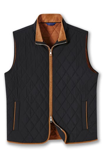 David Donahue Diamond Quilted Vest In Black