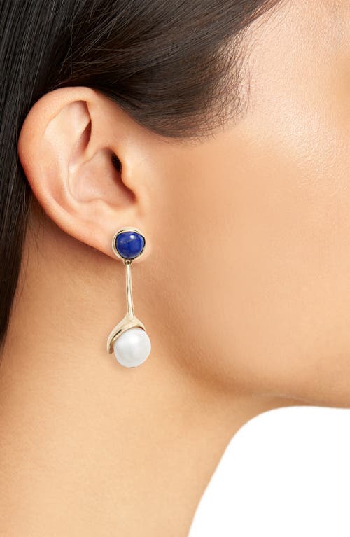 Shop Faris Sappho Drop Earrings In Bronze/lapis/pearl