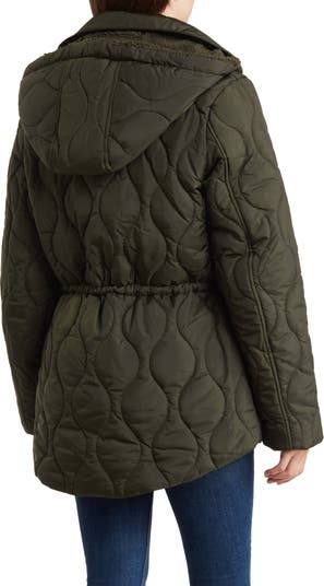 Lucky Brand Pink Faux Shearling Lined Onion Quilted Puffer Coat