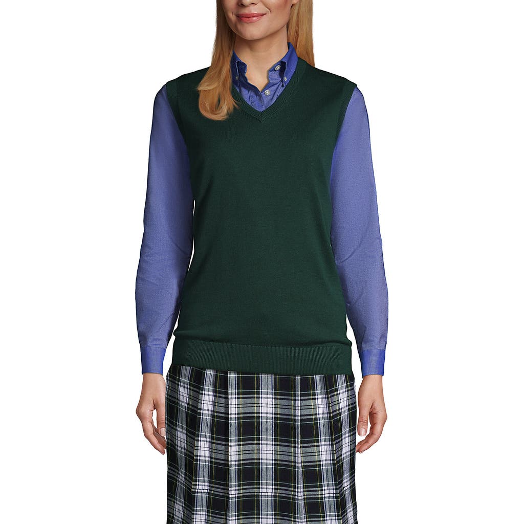 Lands' End School Uniform Cotton Modal Fine Gauge Sweater Vest In Evergreen