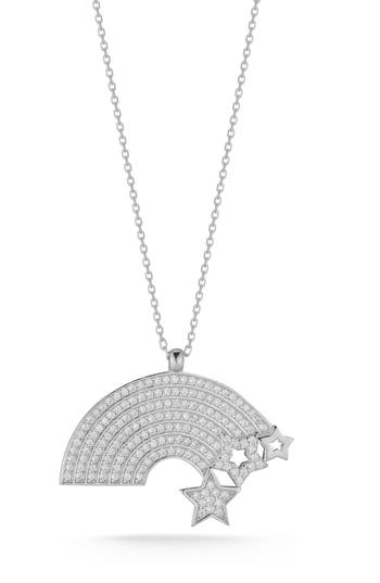 Sphera Milano Cz Pavé Rainbow Pendant Necklace In Silver
