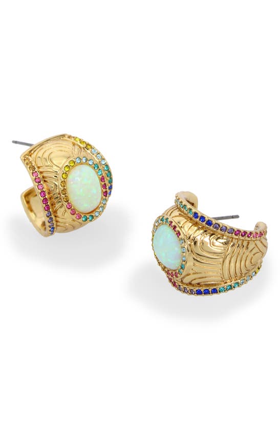 Shop Kurt Geiger London Southbank Imitation Opal Hoop Earrings In Gold Multi