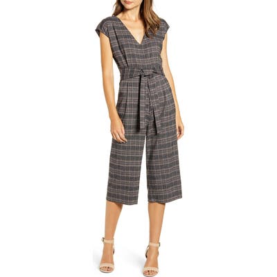 Bishop + Young Front Tie Plaid Jumpsuit, Grey