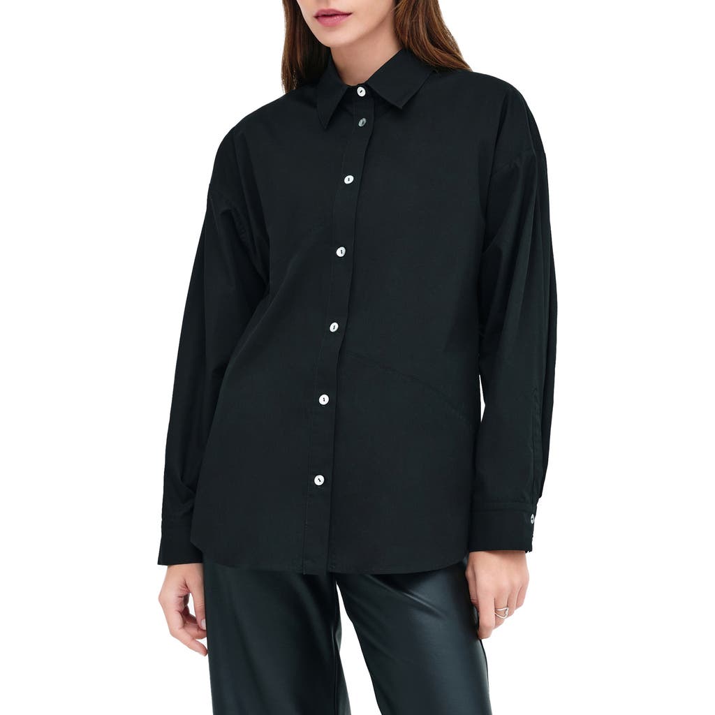 Marcella Ezra High-low Cotton Button-up Shirt In Black