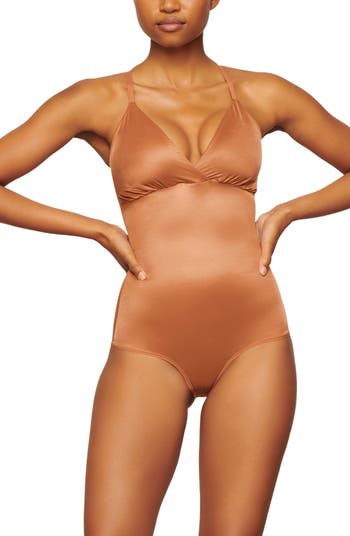BARELY THERE BODYSUIT BRIEF W/ SNAPS, CLAY