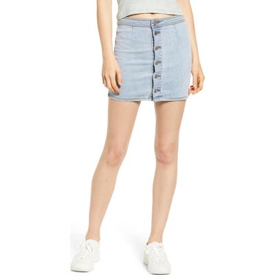 Tinsel Button Front Denim Miniskirt, Blue