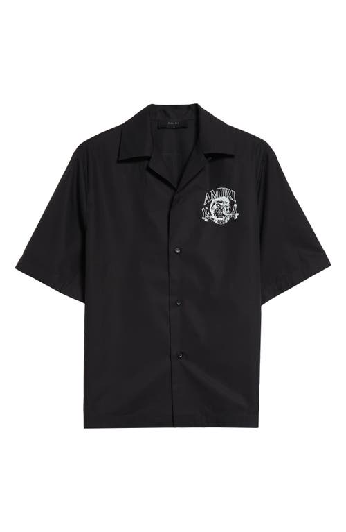 Shop Amiri Lion Outline Cotton Camp Shirt In Black