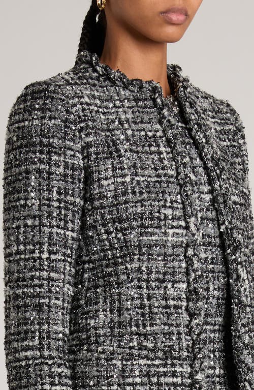 Valentino Braided Collar Tweed Fitted Jacket In Nero/grigio Medio/bianco