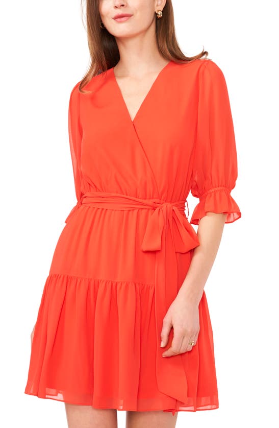 Shop Halogen ® Surplice Faux Wrap Dress In Poppy Red