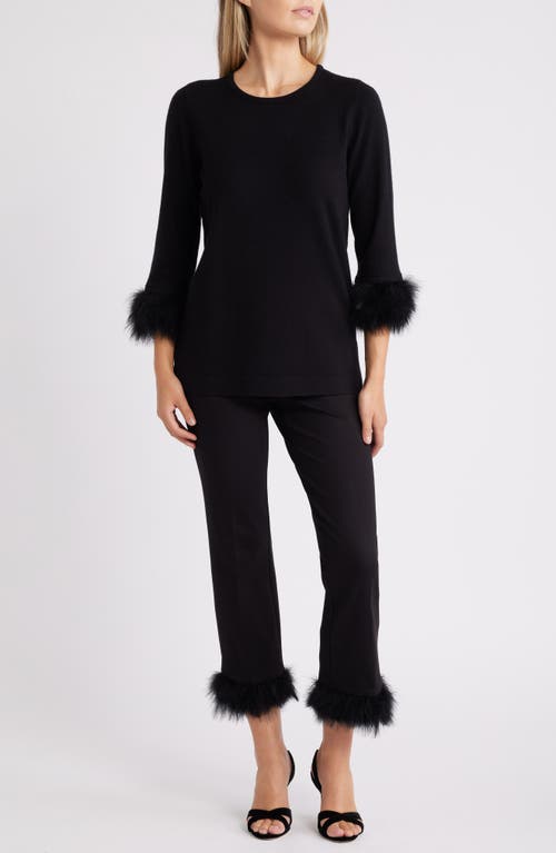 Anne Klein Faux Fur Trim Sweater In Anne Black