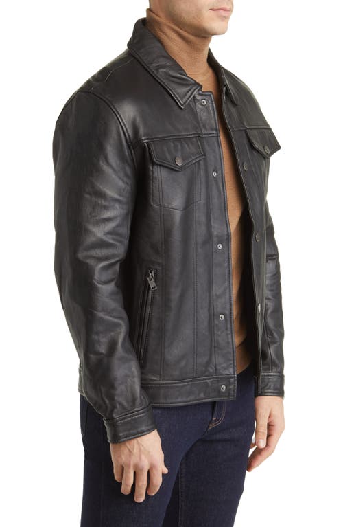 Frye Men's Classic Leather Snap-front Trucker Jacket In Black