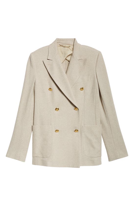 Shop Max Mara Vanadio Double Breasted Cotton Piqué Knit Blazer In Beige