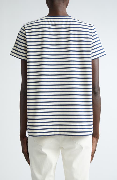 Shop Lafayette 148 New York The Modern Stripe Cotton T-shirt In Midnight Blue Multi