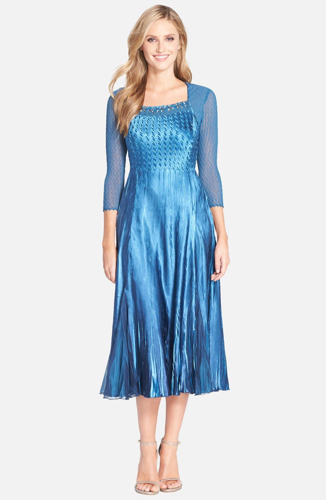 Komarov Embellished Charmeuse & Chiffon A-Line Dress | Nordstrom