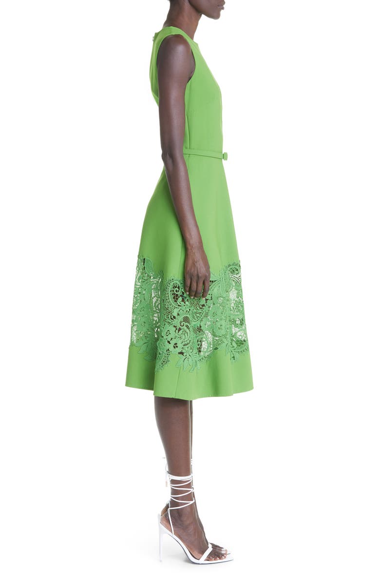 Oscar de la Renta Lace Inset Belted Sleeveless Dress, Alternate, color, 