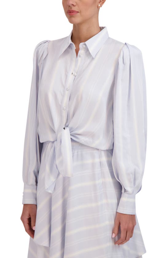 Shop Bcbgmaxazria Bcbg Puff Shoulder Tie Front Button-up Shirt In Blue