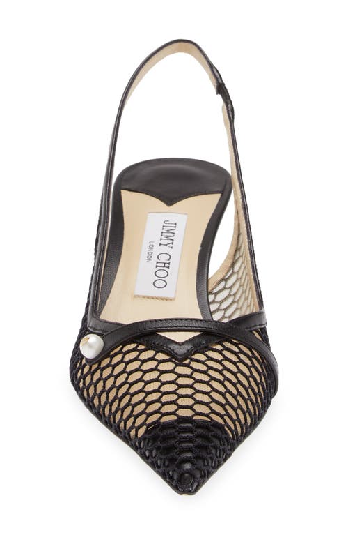Jimmy Choo Amita 45 Fishnet Mesh & Leather Slingback Pump In Black/black