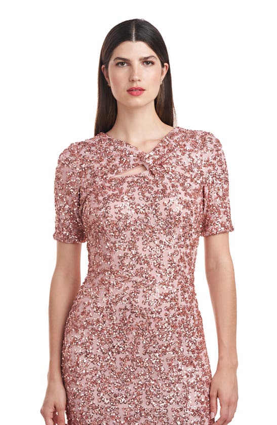Shop Js Collections Farrah Sequin Short Sleeve Cocktail Dress In Blush