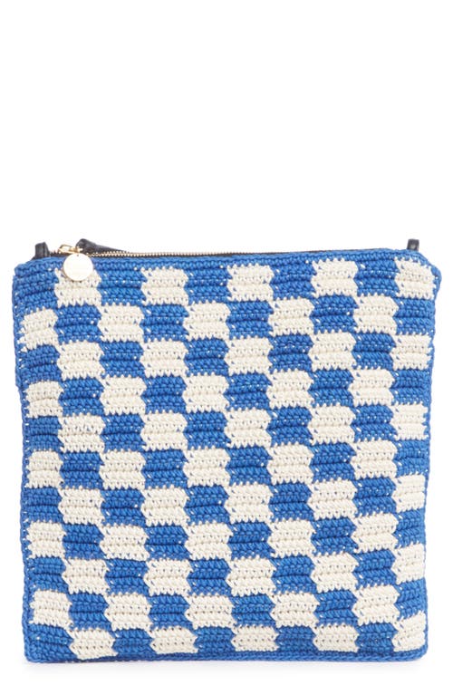 Shop Clare V . Crochet Cotton Foldover Clutch In Cobalt/cream Crochet Checker