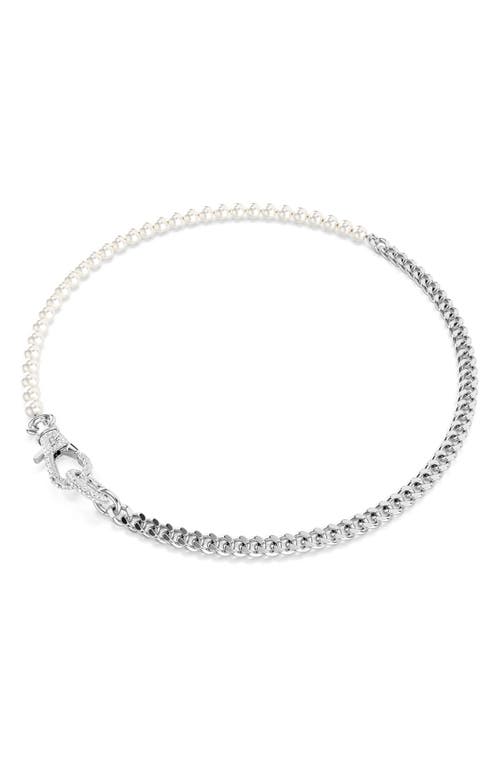 Shop Swarovski Dextera Imitation Pearl & Chain Collar Necklace In Silver