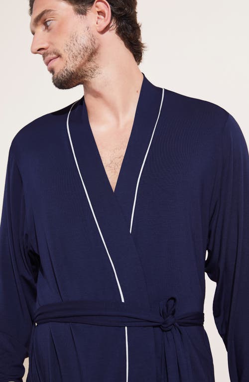 Shop Eberjey William Lightweight Jersey Knit Robe In True Navy/ivory