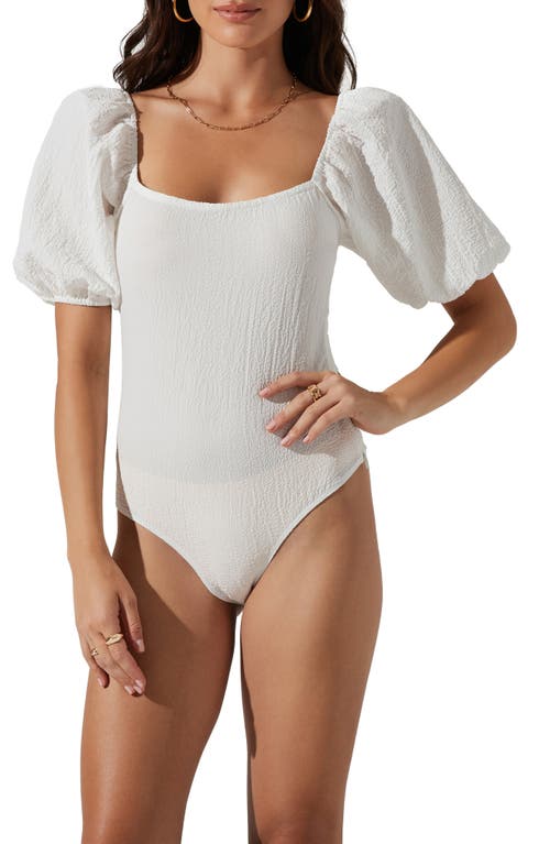 ASTR the Label Puff Sleeve Textured Bodysuit in White