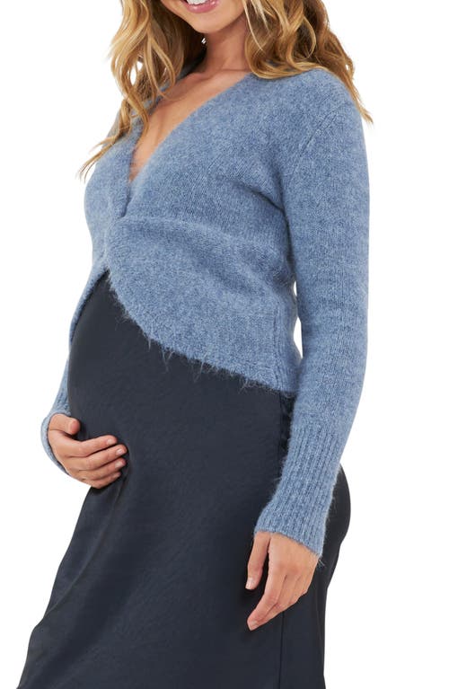 Shop Ripe Maternity Nala Twist Front Maternity/nursing Sweater In Dusty Blue