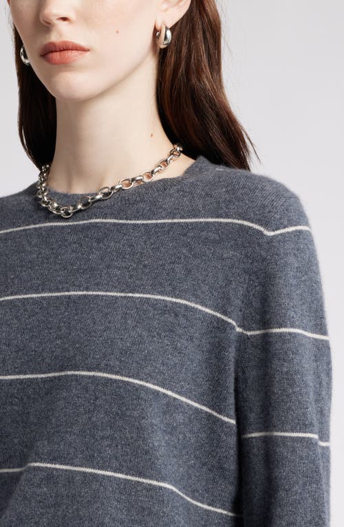 Shop Nordstrom Crewneck Cashmere Sweater In Grey- Beige Spaced Stripe