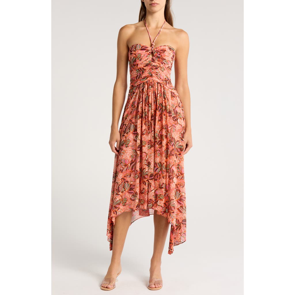 Shop A.l.c . Violet Silk Halter Dress In Orange/rose Multi