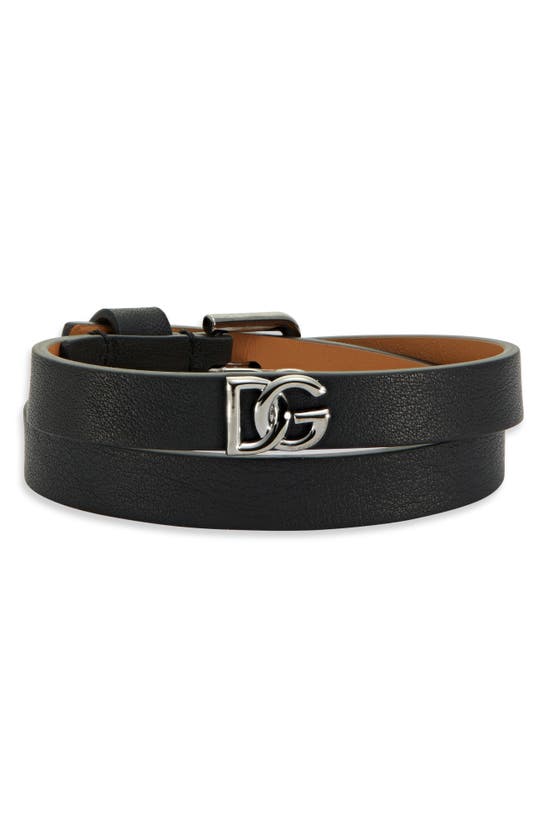 Shop Dolce & Gabbana Logo Double Wrap Leather Bracelet In Nero/ Rutenio