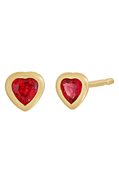 Ruby Heart Stud Earrings in 18K Yellow Gold