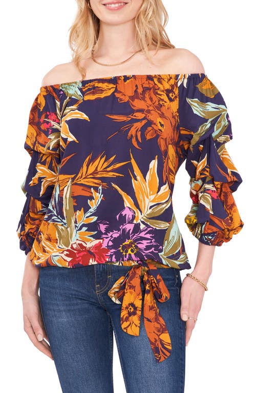 Vince Camuto Floral Print Bubble Sleeve Top Classic Navy at Nordstrom,