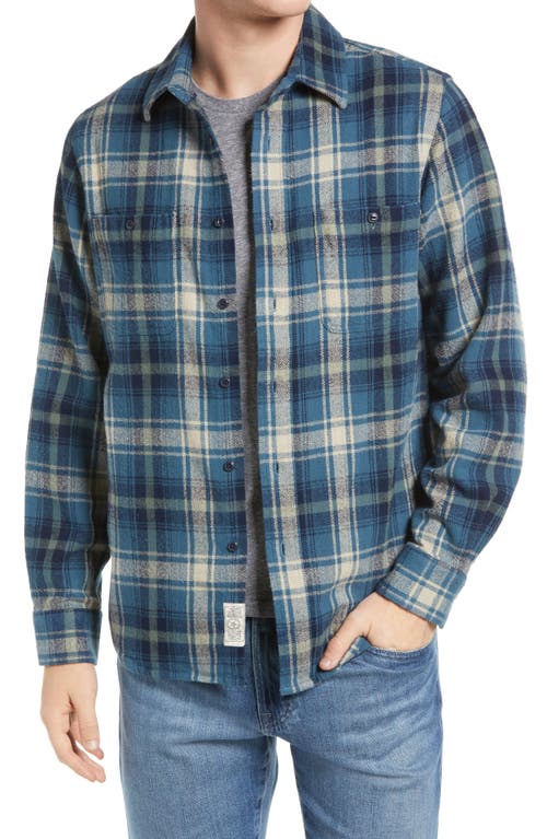 Two-Pocket Long Sleeve Flannel Button-Up Shirt in Cadet