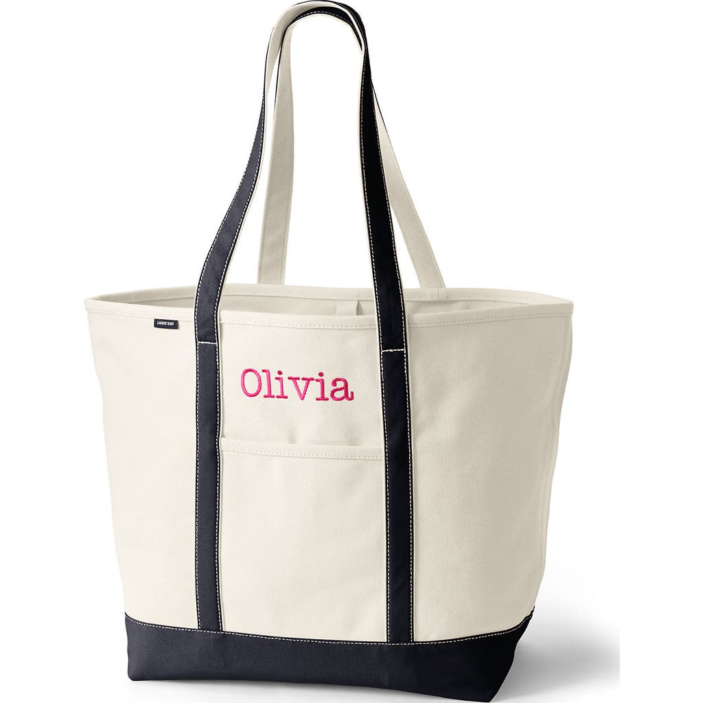 Lands' End Open Top Long Handle Canvas Tote Bag In Natural/fresh Pink