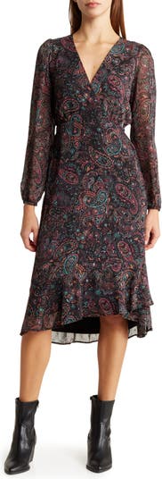 Lucky Brand Women's Dress - Long Sleeve Midi V-Neck Dress - Tiered Hem  Paisley Casual Flowy Dress for Women (S-XL), Size Small, Beet Root Tile at   Women's Clothing store