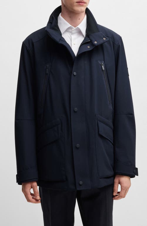 Shop Hugo Boss Boss Cielo Snap-up Jacket In Dark Blue