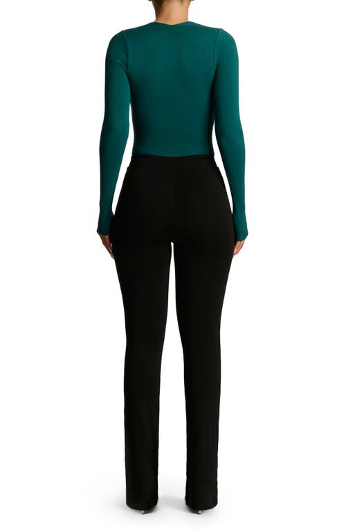 Shop Naked Wardrobe Squared Away Long Sleeve Thong Bodysuit In Deep Teal