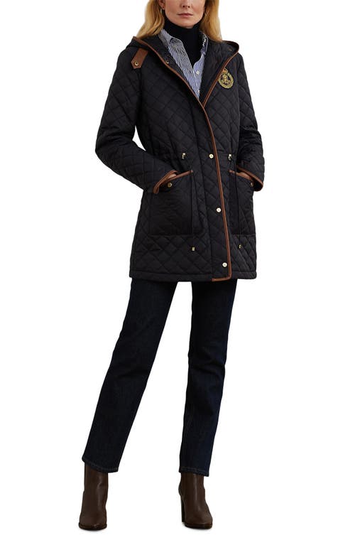 Shop Lauren Ralph Lauren Crest Logo Quilted Coat In Dk Navy